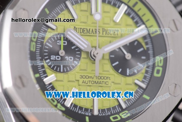 Audemars Piguet Royal Oak Offshore Diver Swiss Valjoux 7750 Automatic Steel Case with Green Dial Green Rubber Strap and Stick/Arabic Numeral Markers (EF) - Click Image to Close